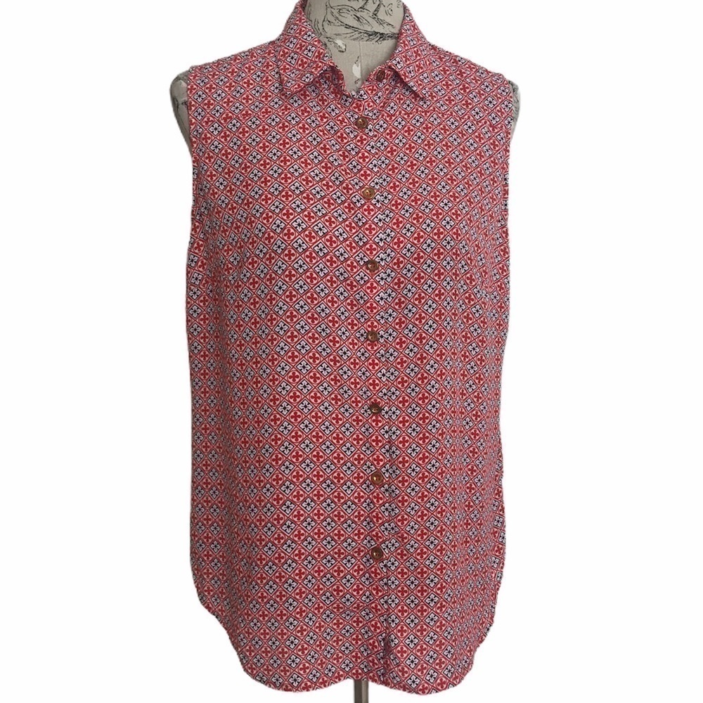𝅺*zac & Rachel Red Black Button Top L